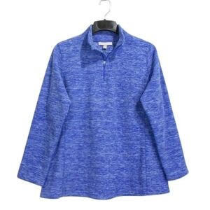 Woman Within Top Womens M 14 16 Blue Heather 1/4 Zip Mock Neck Fleece Pullover